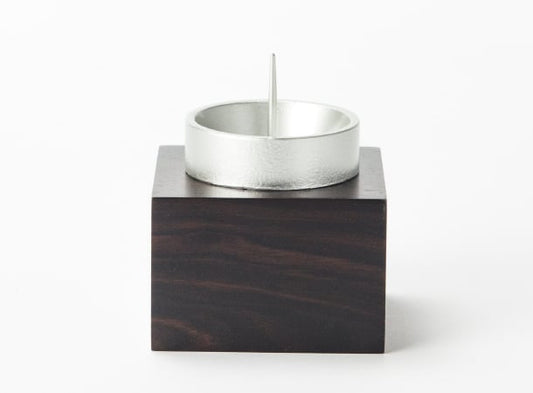 SGI Soka Gakkai Zinc alloy& ebony wood stand Candle stand