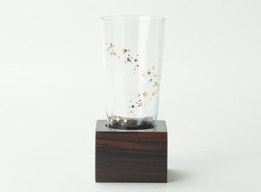 Soka Gakkai glass flower stand ebony base