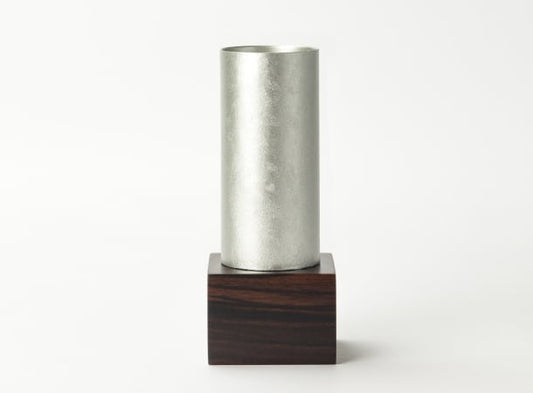 Soka Gakkai flower stand silver color zinc ebony base