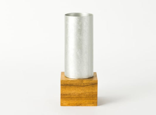 Soka Gakkai flower stand silver color zinc teak base