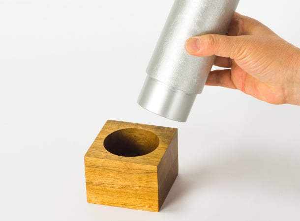 Soka Gakkai flower stand silver color zinc teak base