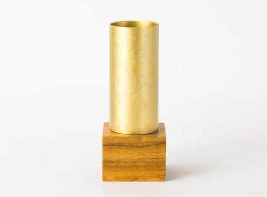 Soka Gakkai flower stand gold color zinc teak base