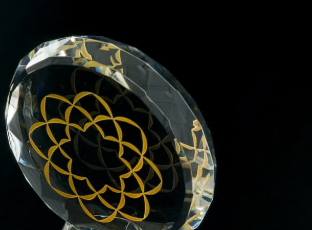 SGI Soka Gakkai Logo Bottles Crystal Glass Height 14㎝ 2Set