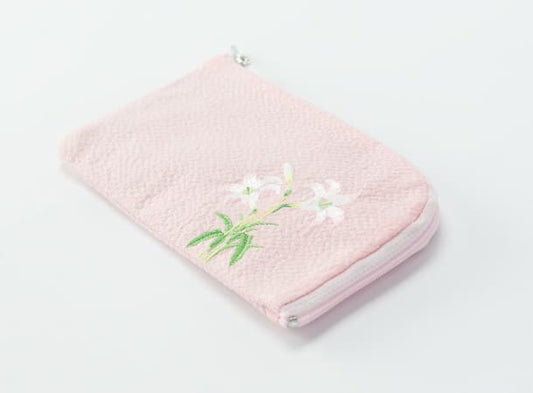 SGI Soka Gakkai prayer beads pouch White lily logo Pink