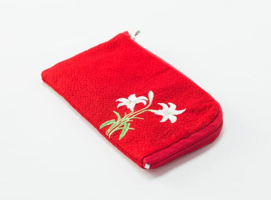 SGI Soka Gakkai prayer beads pouch White lily logo Red