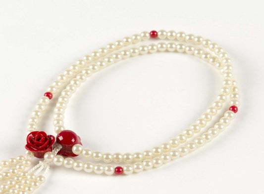 SGI Soka Gakkai Prayer beads S size Red Rose white pearl color Beads