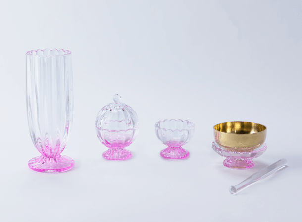 SGI Soka Gakkai glass butsugu set