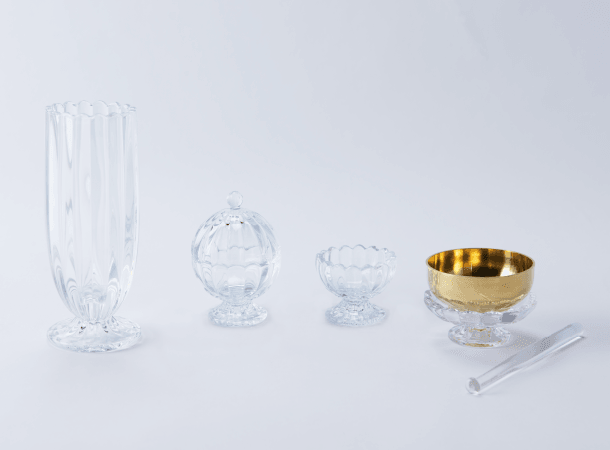 SGI Soka Gakkai glass butsugu set