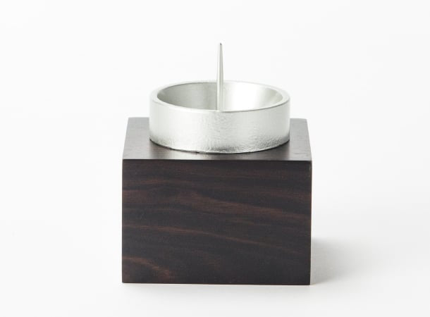 SGI Soka Gakkai  Zinc alloy& ebony wood stand Candle stand