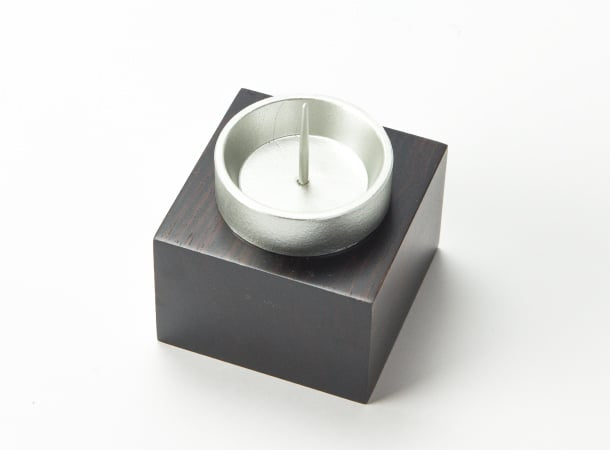 SGI Soka Gakkai  Zinc alloy& ebony wood stand Candle stand