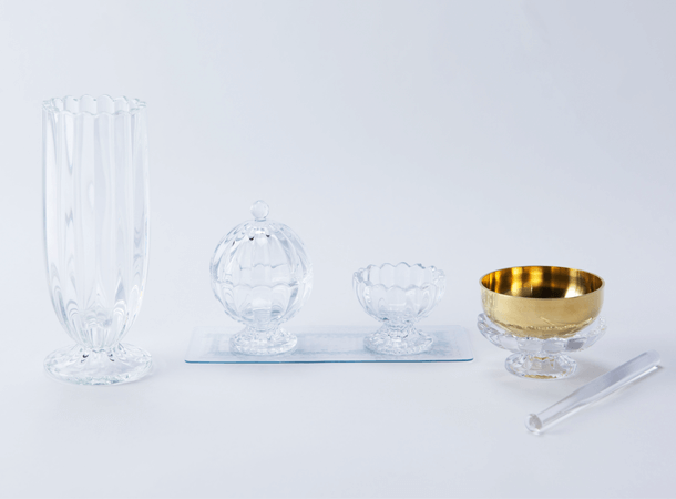 SGI Soka Gakkai glass butsugu set