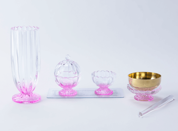 SGI Soka Gakkai glass butsugu set