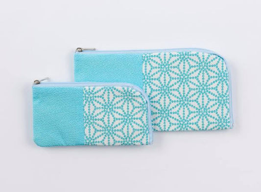 SGI Soka Gakkai prayer beads pouch Chirimen Hemp leaves light blue