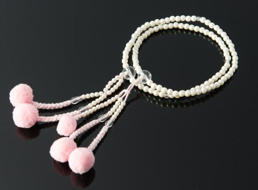 SGI Soka Gakkai Prayer beads S size white Pearl Color pink tassel